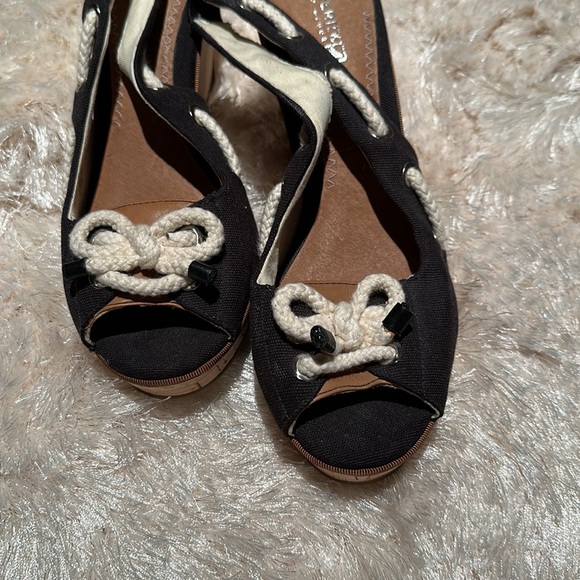 Sperry Nautical Navy Open Toed Wedges. Size 10. - Picture 2 of 8